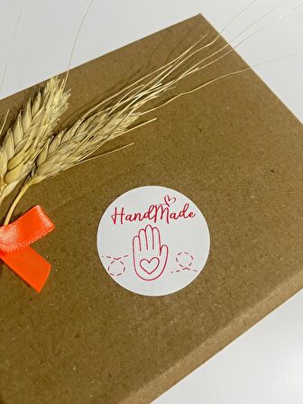 Handmade El işaretli Kalpli Yuvarlak Yapışkanlı Etiket 4x4 cm 120 adet