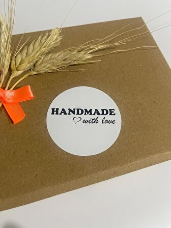 Handmade with love kalpli Siyah Yazı Yuvarlak Yapışkanlı Etiket 5x5 cm 100 adet