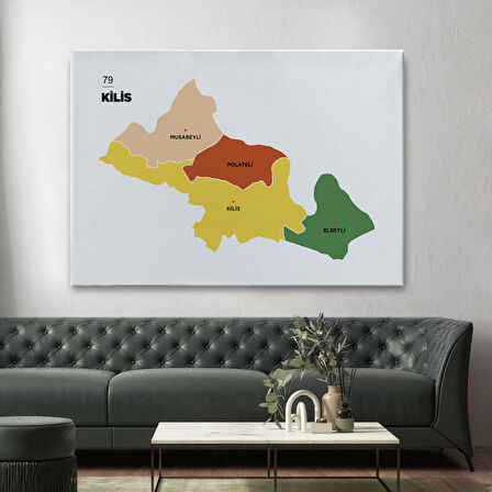 Harita Sepeti Kilis İli ve İlçeler Haritası Dekoratif Kanvas Tablo 1389