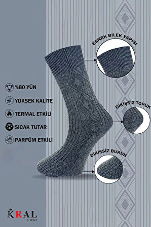 Erkek Çorabı Lambswoll (3 Adet) Termal Özellikli Kalın Uzun Çorap