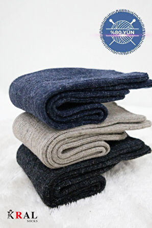 Erkek Çorabı Lambswoll (3 Adet) Termal Özellikli Kalın Uzun Çorap