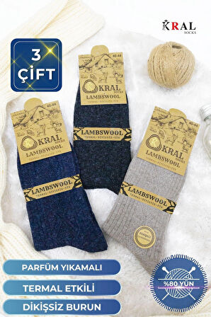Erkek Çorabı Lambswoll (3 Adet) Termal Özellikli Kalın Uzun Çorap