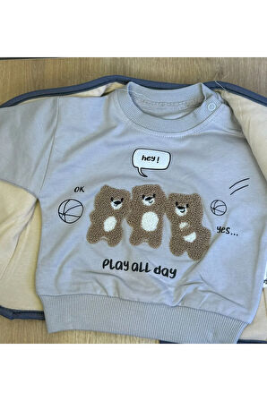 3'Lü ERKEK BEBEK ÇOCUK KAPİTONE CEKET 2 İPLİK SWEATSHİRT VE PANTALON TAKIM