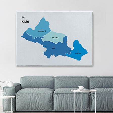 Harita Sepeti Kilis İli ve İlçeler Haritası Dekoratif Kanvas Tablo 1390