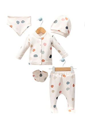 5'Lİ  PUAN DESENLİ HASTANE ÇIKIŞI UNISEX BEBEK TAKIM 100 % DOĞAL PAMUK