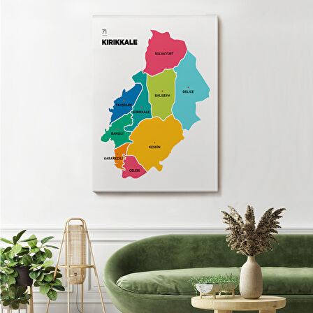 Harita Sepeti Kırıkkale İli ve İlçeler Haritası Dekoratif Kanvas Tablo 1391