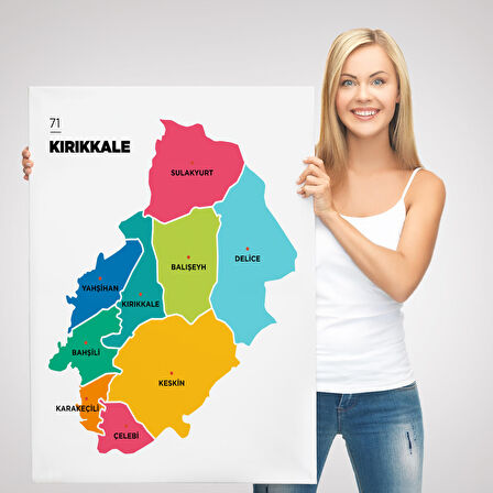 Harita Sepeti Kırıkkale İli ve İlçeler Haritası Dekoratif Kanvas Tablo 1391