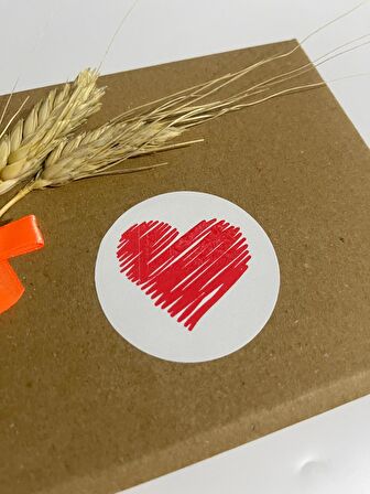 Kalp Çizim Yuvarlak Yapışkanlı Etiket 5x5 cm 100 adet