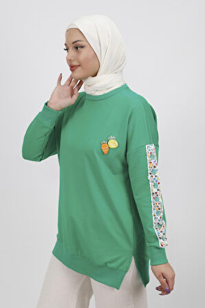 Kolları Nakış Detaylı 2 İplik Kumaş Sweatshirt