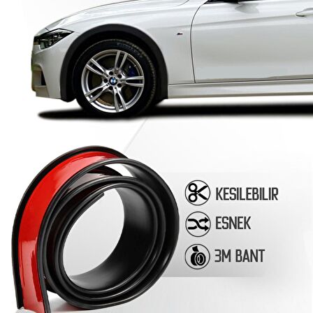 Üniversal Elastik Çamurluk Dodik Seti Poliüretan Çamurluk Kaplaması 45 mm x 6 metre Montaj Setli Siyah