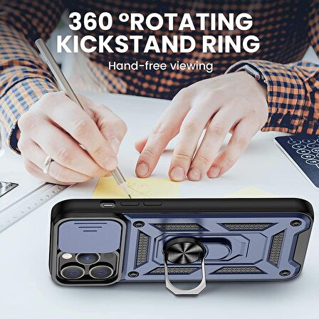 Gpack Apple iPhone 13 Pro Max Kılıf Tank Aramid Sürgülü Vega YüzüklüNano 