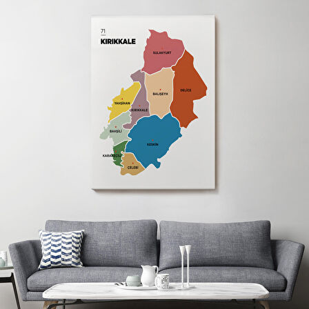 Harita Sepeti Kırıkkale İli ve İlçeler Haritası Dekoratif Kanvas Tablo 1392