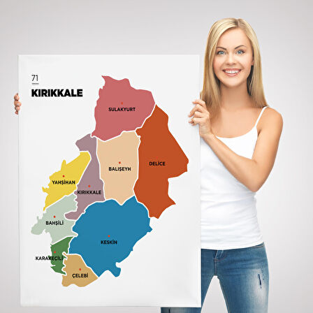 Harita Sepeti Kırıkkale İli ve İlçeler Haritası Dekoratif Kanvas Tablo 1392