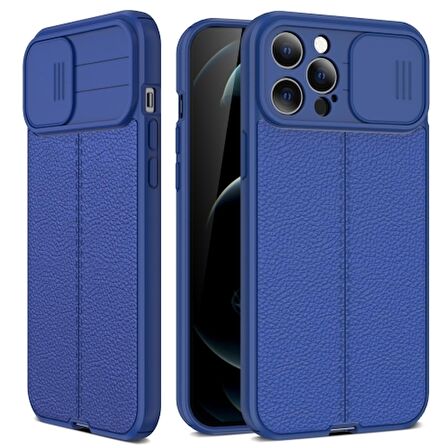 Smcase iPhone 13 Pro Kılıf Lensi Kamera Korumalı Deri Dokulu Silikon