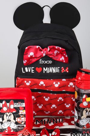 x Dekomus Lisanslı Minnie Mouse Kırtasiye Seti Love Collection Küçük Boy Anaokul Çantası,Matara,Beslenme Kabı,Çıtçıt Dosya Seti