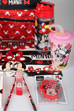 x Dekomus Lisanslı Minnie Mouse Kırtasiye Seti Love Collection Küçük Boy Anaokul Çantası,Matara,Beslenme Kabı,Çıtçıt Dosya Seti