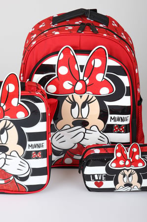 x Dekomus Lisanslı Minnie Mouse Büyük Boy Okul Çantası,Beslenme Çantası ve Kalem Çantası Seti