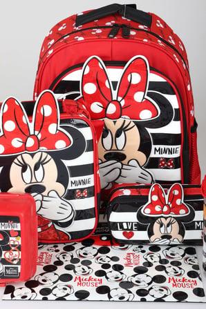 x Dekomus Lisanslı Minnie Mouse Büyük Boy Okul,Beslenme ve Kalem Çantası,Beslenme Kabı,Matara,Çıtçıt Dosya Seti