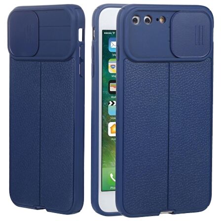 Smcase iPhone 8 Plus Kılıf Lensi Kamera Korumalı Deri Dokulu Silikon