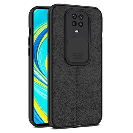 Smcase Xiaomi Redmi Note 9s Kılıf Lensi Kamera Korumalı Deri Dokulu Silikon