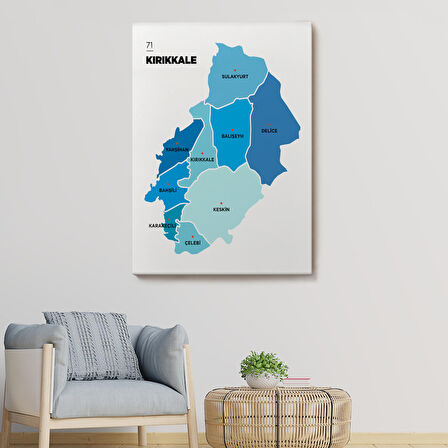 Harita Sepeti Kırıkkale İli ve İlçeler Haritası Dekoratif Kanvas Tablo 1393