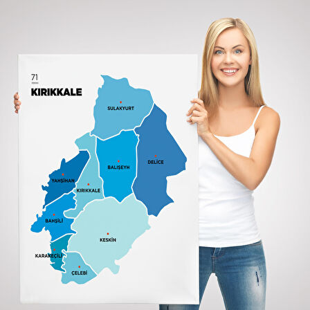 Harita Sepeti Kırıkkale İli ve İlçeler Haritası Dekoratif Kanvas Tablo 1393