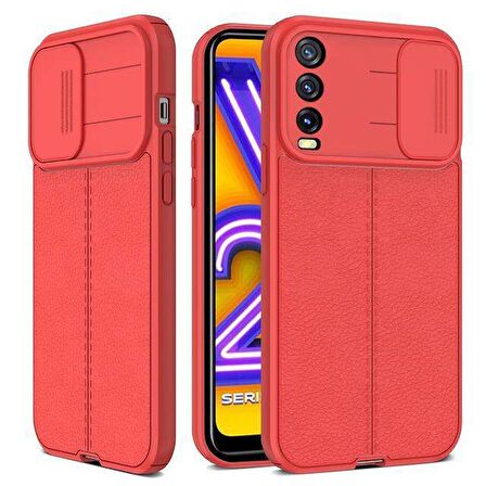 Smcase VİVO Y20S Kılıf Lensi Kamera Korumalı Deri Dokulu Silikon