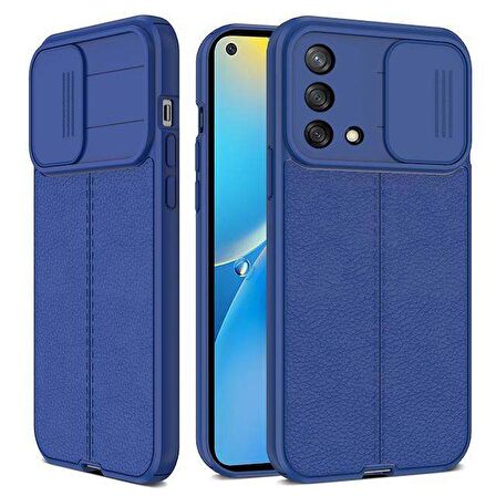 Smcase Oppo A74 4G Kılıf Lensi Kamera Korumalı Deri Dokulu Silikon