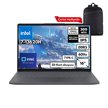 Lenovo Ideapad Slim 3 i7-13620H 8-GBDDR5 512 GBSSD Intel® UHD Graphics 16" WUXGA Windows 11 Home + Sırt Çantası Notebook 83K2001WTRHMF45