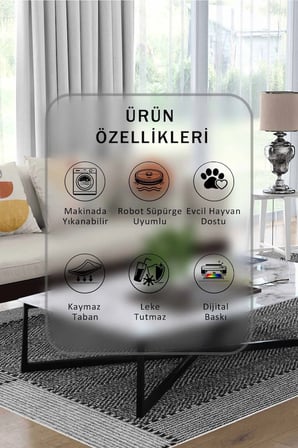 Yıkanabilir Kaymaz Taban Dijital Baskılı Halı ve Yolluk – Leke Tutmaz Salon & Mutfak Halısı