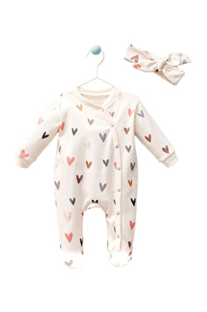 KIZ BEBEK KALP TAÇLI BASKILI TULUM SALOPET