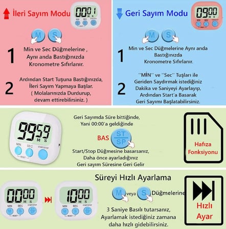 JS-188 Dijital Öğrenci Sınav Kronometresi 100Dk İleri veya Geri Sayım Cihazı - 2 Kademeli PEMBE