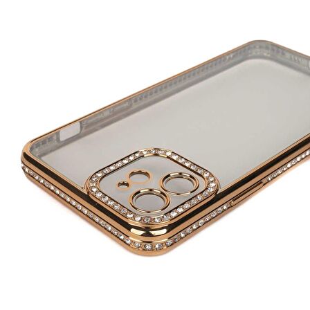 Gpack Apple iPhone 12 Kılıf Kamera Korumalı Taşlı Mina Silikon