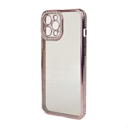 Gpack Apple iPhone 12 Pro Max Kılıf Kamera Korumalı Taşlı Mina Silikon