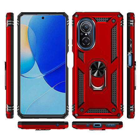 Gpack Huawei Nova 9 SE Kılıf Vega Sert Silikon Tank Standlı Yüzüklü Mıknatıslı