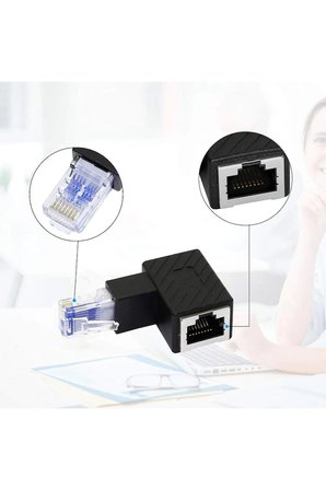 90 Derece Açılı RJ45 Erkek-Dişi Dirsek Ethernet Lan Adaptör L Tipi Gigabit Destekli Cat5/6/7/8 Uyumlu Ethernet Dirsek Adaptörü
