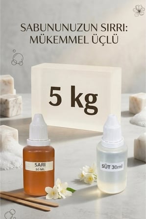 5 KG Şeffaf Sabun Bazı Sarı Boya Süt Esanslı Gliserin Sabun Bazı