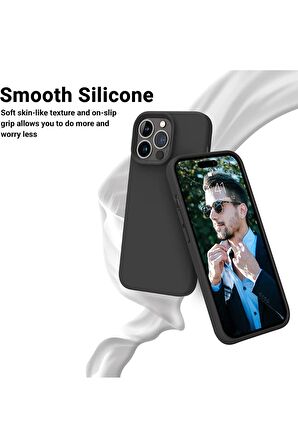 iPhone 13 Pro Uyumlu içi Kadife Lansman Silicone kılıf Full Koruma Sağlayan Kılıf (Siyah)