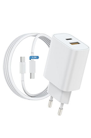 Woyax by Deji Xiaomi Uyumlu 20W PD Type-C Çoklu Hızlı Şarj Aleti / Cihazı PD ve USB Çıkış 1.2M Type-C Şarj Kablosu