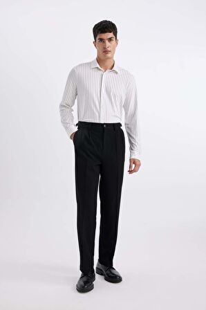 DeFacto Slim Fit Dar Kesim Polo Yaka Çizgili Uzun Kollu Gömlek B6487AX24SPWT34