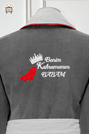 Özdilek Benim Kahramanım Babam Nakışlı Kadife Erkek Bornoz Seti