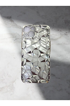 İphone 13 / 14 / 15 Uyumlu Geometrik Elmas Desenli Gümüş Gri Telefon Kılıf