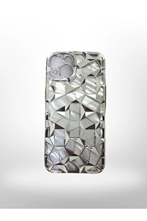 İphone 13 / 14 / 15 Uyumlu Geometrik Elmas Desenli Gümüş Gri Telefon Kılıf