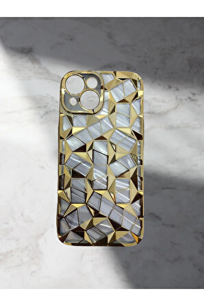 İphone 13 / 14 / 15 Uyumlu Geometrik Elmas Desenli Siyah Telefon Kılıf