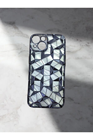 İphone 13 / 14 / 15 Uyumlu Geometrik Elmas Desenli Altın Sarı Telefon Kılıf
