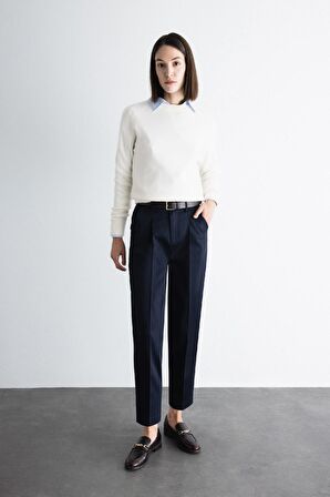 DeFacto 	Carrot Fit Kemerli Klasik Pantolon Yüksek Bel Dar Paça Piliseli Basic Düz Kısa Paça D4282AX24AUNV253
