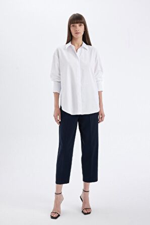 DeFacto Oversize Geniş Kalıp Basic Düz Poplin Uzun Kollu Gömlek D3152AX24AUWT34