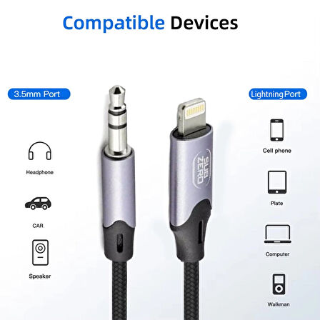 iPhone 14-PLUS-PRO-PRO MAX Uyumlu Metal Başlık AUX Ses Dönüştürücüsü Hasır Lightning Çevirici