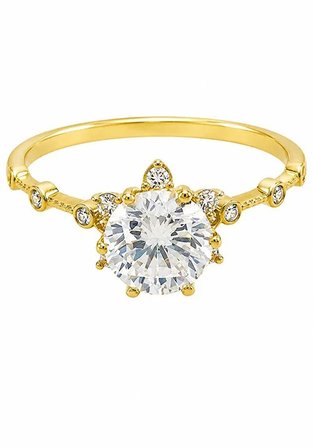 8 Ayar Altın Gardenya Model Çiçek Motifli Yan Taşlı Tektaş Kadın Yüzük