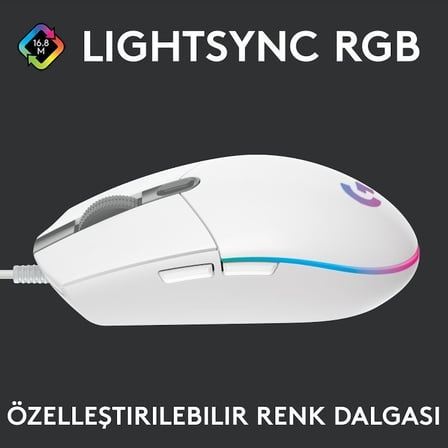 Logitech G G102 Lıghtsync Rgb Aydınlatmalı 8.000 Dpı Kablolu Oyuncu Mouse – Beyaz